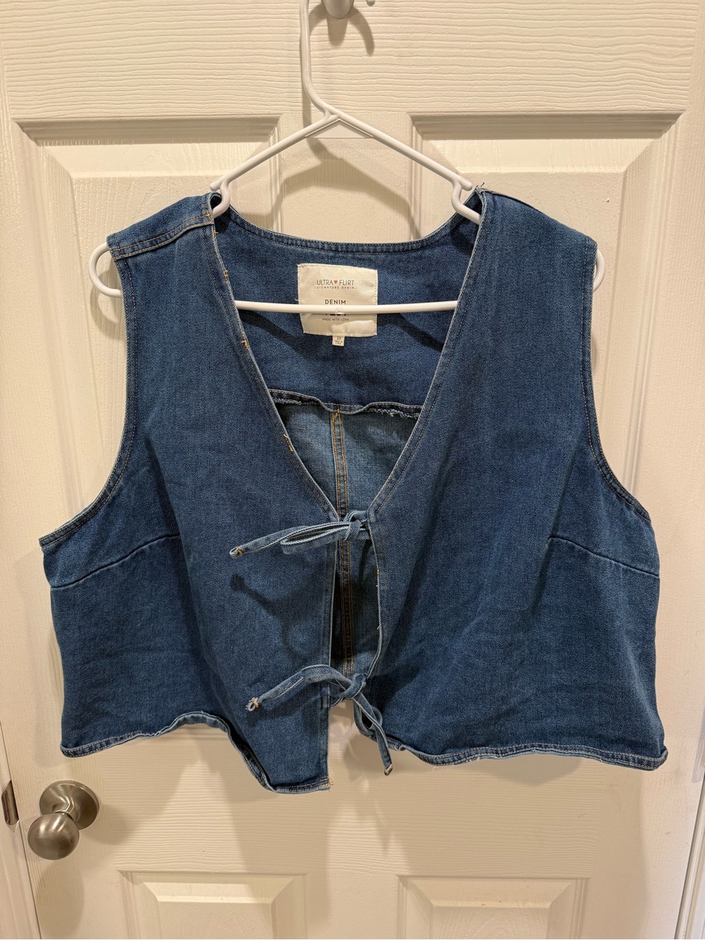 Ultra Flirt Blue Denim Vest with Tie Front
